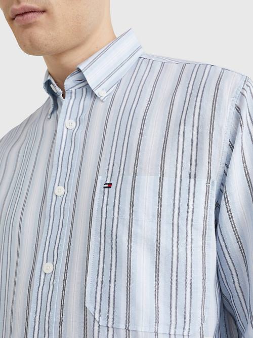 Koszule Tommy Hilfiger Mixed Stripe Oxford Męskie Niebieskie | TH321STG