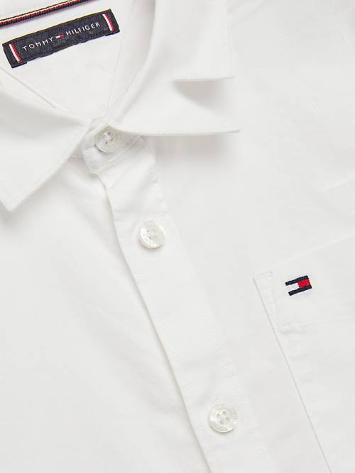 Koszule Tommy Hilfiger Organic Bawełniane Stretch Twill Logo Chłopięce Białe | TH642OMC