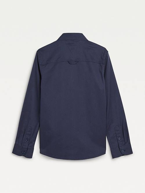 Koszule Tommy Hilfiger Organic Bawełniane Stretch Twill Logo Chłopięce Niebieskie | TH872FOB