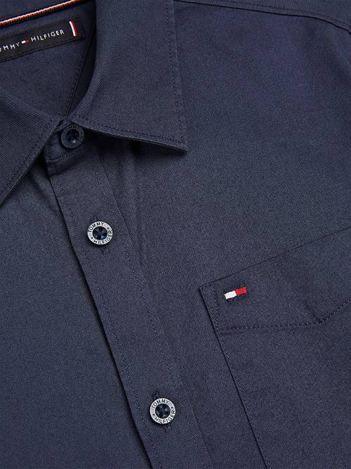 Koszule Tommy Hilfiger Organic Bawełniane Stretch Twill Logo Chłopięce Niebieskie | TH872FOB