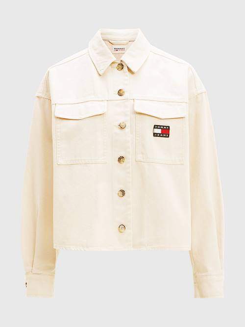 Koszule Tommy Hilfiger Tommy Badge Cropped Fit Overshirt Damskie Beżowe | TH802ZRL