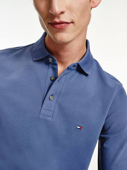 Koszulki Polo Tommy Hilfiger 1985 TH Flex Slim Fit Long Sleeve Męskie Niebieskie | TH163RXB