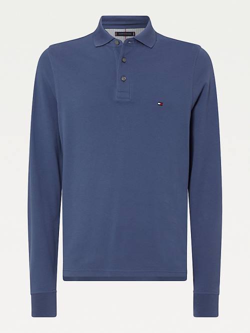 Koszulki Polo Tommy Hilfiger 1985 TH Flex Slim Fit Long Sleeve Męskie Niebieskie | TH163RXB