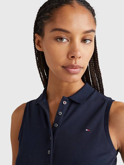 Koszulki Polo Tommy Hilfiger Bez Rękawów Stretch Bawełniane Slim Fit Damskie Niebieskie | TH149FAB