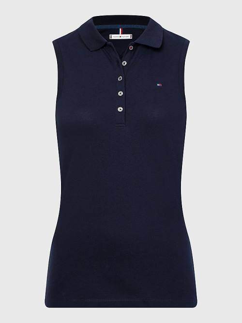 Koszulki Polo Tommy Hilfiger Bez Rękawów Stretch Bawełniane Slim Fit Damskie Niebieskie | TH149FAB