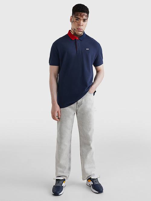 Koszulki Polo Tommy Hilfiger Colour-Blocked Collar Relaxed Fit Męskie Niebieskie | TH938KUQ