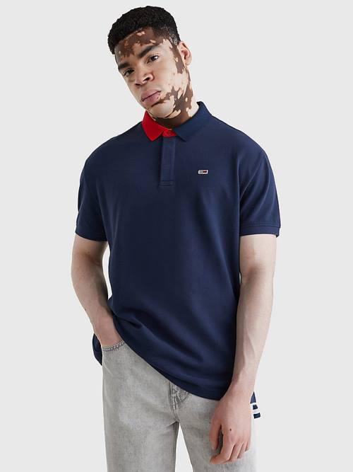 Koszulki Polo Tommy Hilfiger Colour-Blocked Collar Relaxed Fit Męskie Niebieskie | TH938KUQ