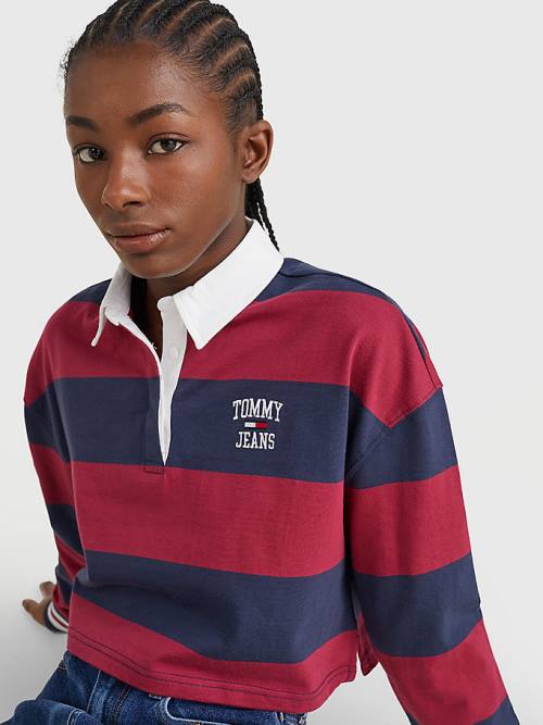 Koszulki Polo Tommy Hilfiger Cropped Organic Bawełniane Long Sleeve Damskie Czerwone | TH506CTU