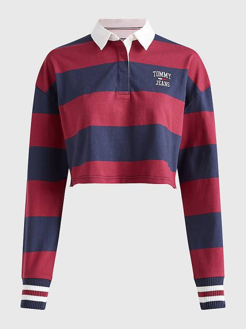 Koszulki Polo Tommy Hilfiger Cropped Organic Bawełniane Long Sleeve Damskie Czerwone | TH506CTU