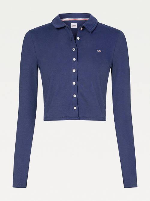 Koszulki Polo Tommy Hilfiger Essential Button-Through Long Sleeve Damskie Niebieskie | TH489SBH