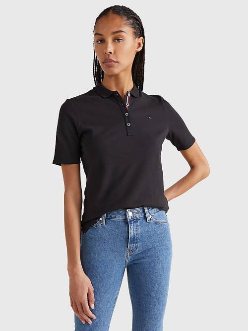 Koszulki Polo Tommy Hilfiger Essential Placket Detail Damskie Czarne | TH972ERX