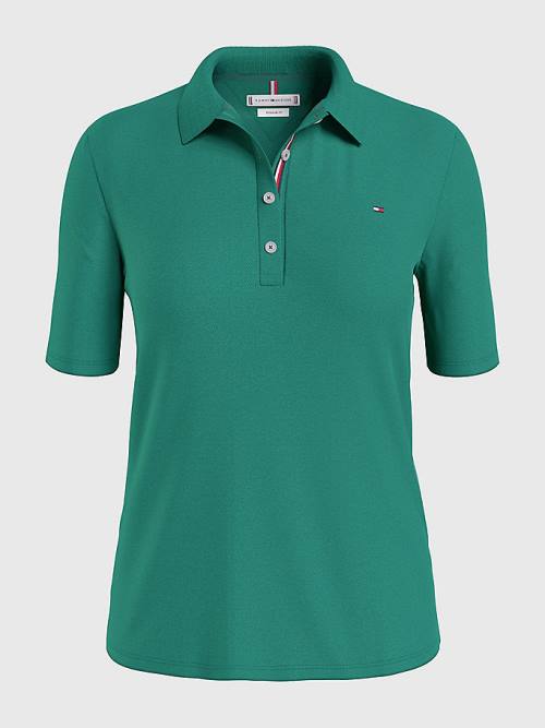 Koszulki Polo Tommy Hilfiger Essential Placket Detail Damskie Zielone | TH986JPK