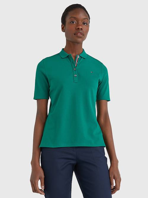 Koszulki Polo Tommy Hilfiger Essential Placket Detail Damskie Zielone | TH986JPK