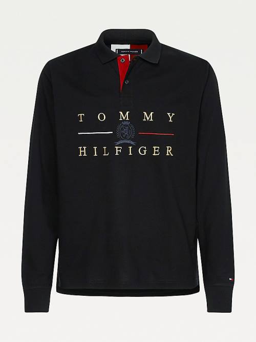 Koszulki Polo Tommy Hilfiger Icons Long Sleeve Regular Fit Męskie Czarne | TH791VDL