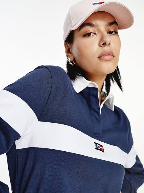 Koszulki Polo Tommy Hilfiger Long Sleeve Cropped Stripe Rugby Shirt Damskie Niebieskie | TH560FMP