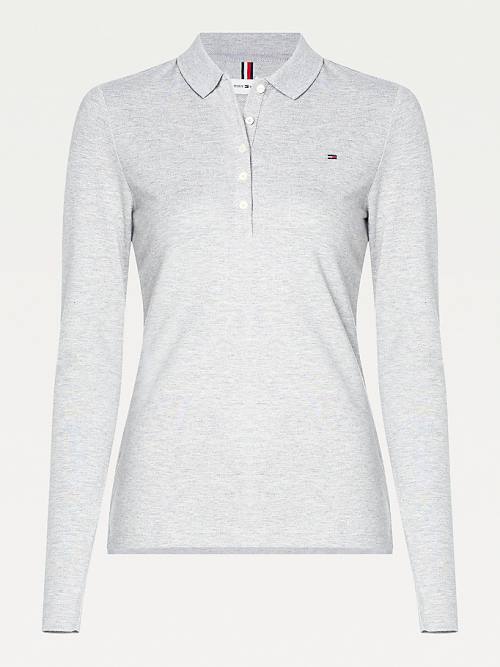 Koszulki Polo Tommy Hilfiger Long Sleeve Slim Fit Damskie Szare | TH685MDV