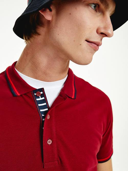 Koszulki Polo Tommy Hilfiger Organic Bawełniane Tipped Slim Fit Męskie Czerwone | TH013IOJ