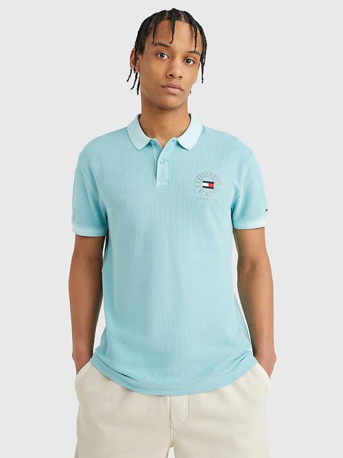 Koszulki Polo Tommy Hilfiger Organic Bawełniane Logo Embroidery Męskie Niebieskie | TH154DSB