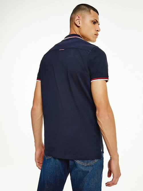 Koszulki Polo Tommy Hilfiger Organic Bawełniane Tipped Slim Fit Męskie Niebieskie | TH245BTP