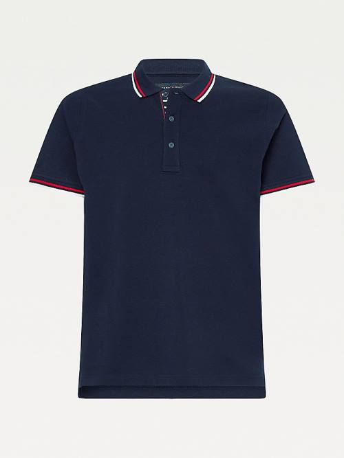 Koszulki Polo Tommy Hilfiger Organic Bawełniane Tipped Slim Fit Męskie Niebieskie | TH245BTP