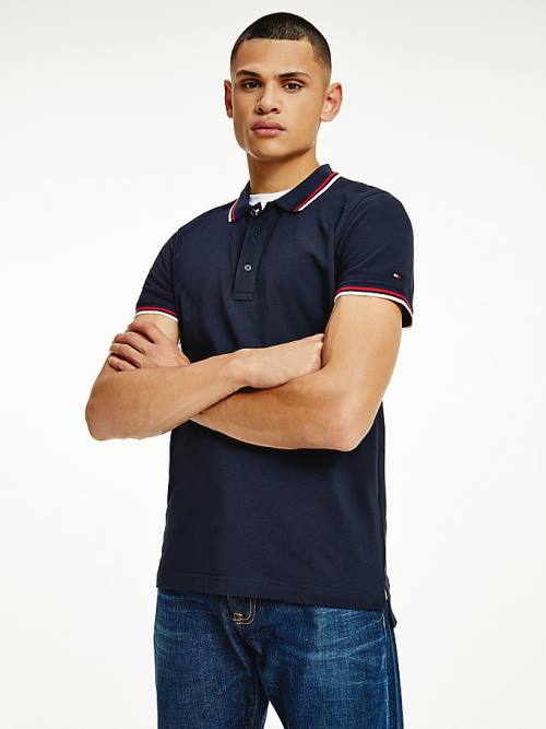 Koszulki Polo Tommy Hilfiger Organic Bawełniane Tipped Slim Fit Męskie Niebieskie | TH245BTP