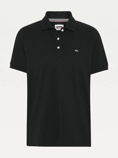 Koszulki Polo Tommy Hilfiger Organic Bawełniane Slim Fit Damskie Czarne | TH634IRS