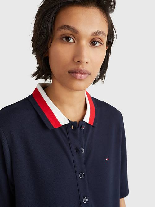 Koszulki Polo Tommy Hilfiger Signature Detail Half-Sleeve Damskie Niebieskie | TH853JUB