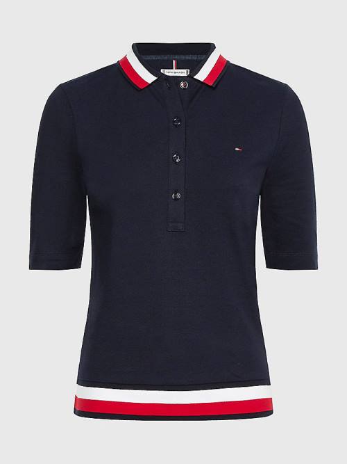 Koszulki Polo Tommy Hilfiger Signature Detail Half-Sleeve Damskie Niebieskie | TH853JUB