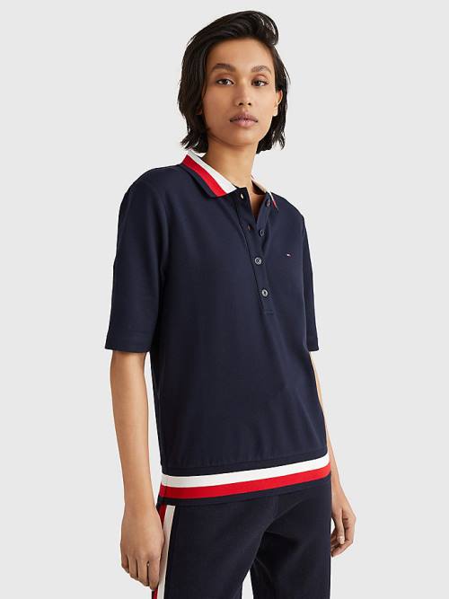 Koszulki Polo Tommy Hilfiger Signature Detail Half-Sleeve Damskie Niebieskie | TH853JUB