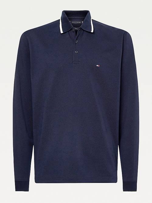 Koszulki Polo Tommy Hilfiger Tipped Long Sleeve Regular Fit Męskie Niebieskie | TH204KQC