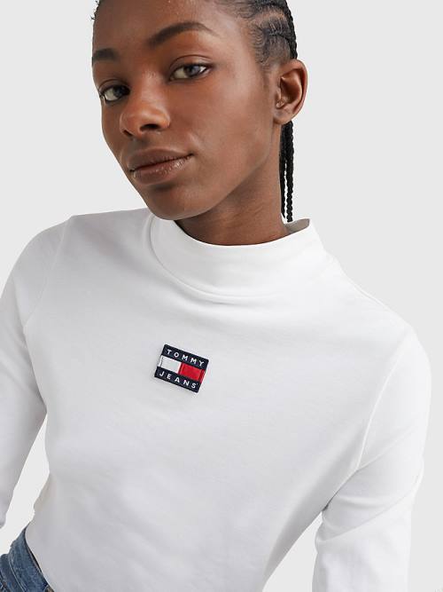 Koszulki Tommy Hilfiger Badge Mock Turtleneck Long Sleeve Damskie Białe | TH810QHG