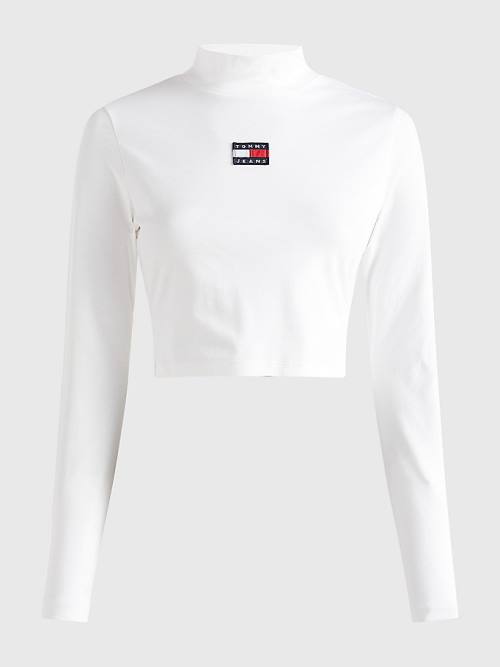 Koszulki Tommy Hilfiger Badge Mock Turtleneck Long Sleeve Damskie Białe | TH810QHG