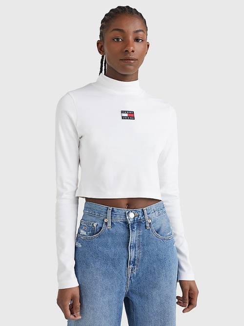 Koszulki Tommy Hilfiger Badge Mock Turtleneck Long Sleeve Damskie Białe | TH810QHG