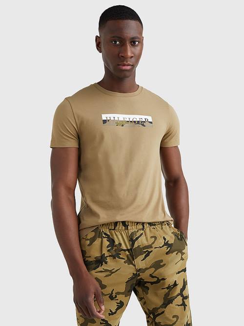 Koszulki Tommy Hilfiger Camo Graphic Logo Męskie Brązowe | TH401NUC