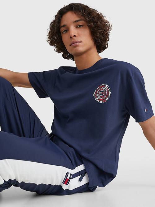 Koszulki Tommy Hilfiger Circular Back Logo Męskie Niebieskie | TH325FJB