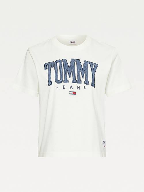 Koszulki Tommy Hilfiger College Organic Bawełniane Boyfriend Fit Damskie Białe | TH381EUJ