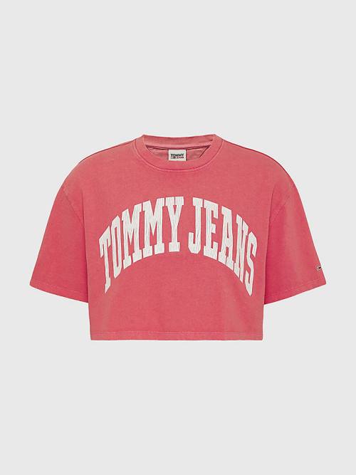 Koszulki Tommy Hilfiger College Oversized Cropped Damskie Różowe | TH065SNF