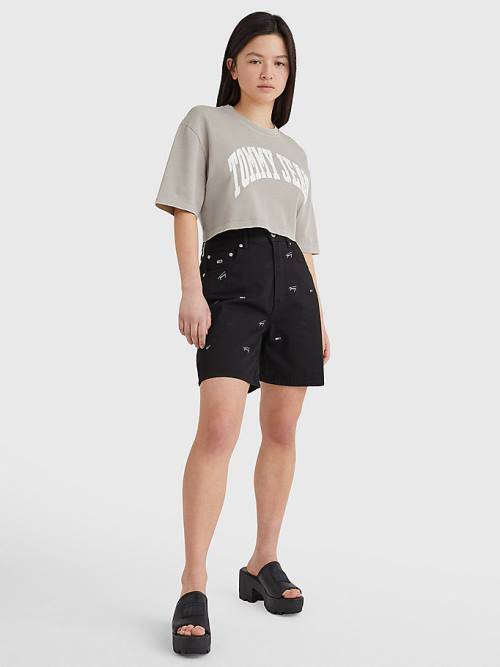 Koszulki Tommy Hilfiger College Oversized Cropped Damskie Beżowe | TH726RBH