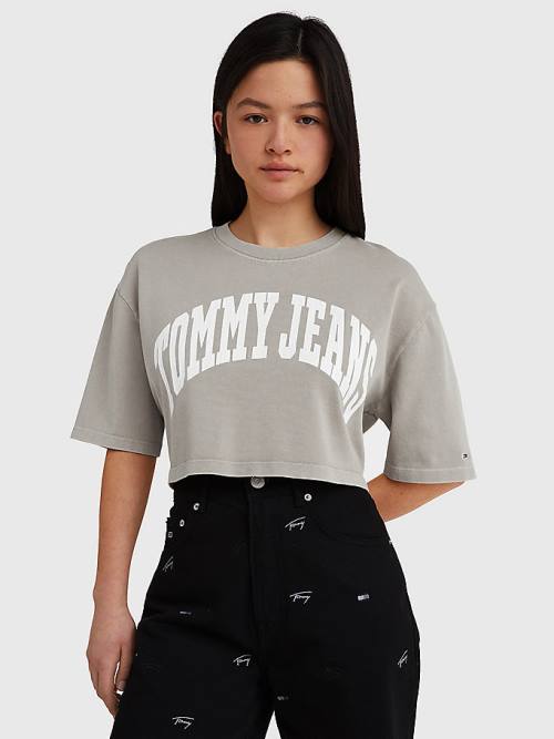 Koszulki Tommy Hilfiger College Oversized Cropped Damskie Beżowe | TH726RBH