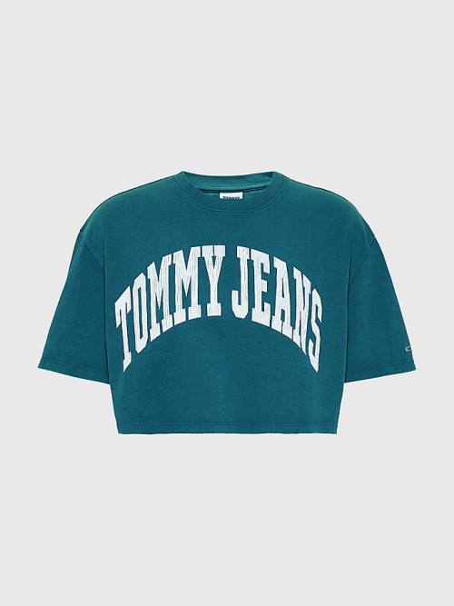 Koszulki Tommy Hilfiger College Oversized Cropped Damskie Zielone | TH742KWV