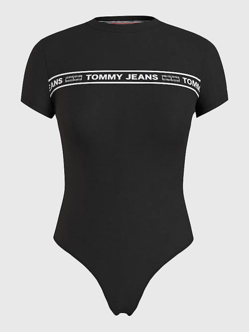 Koszulki Tommy Hilfiger Cut Out Logo Tape Bodysuit Damskie Czarne | TH386WRS