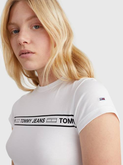 Koszulki Tommy Hilfiger Cut Out Logo Tape Bodysuit Damskie Białe | TH764SRQ