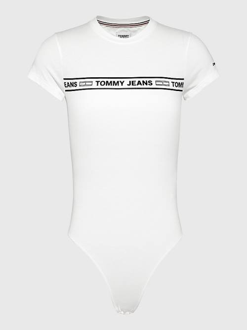 Koszulki Tommy Hilfiger Cut Out Logo Tape Bodysuit Damskie Białe | TH764SRQ