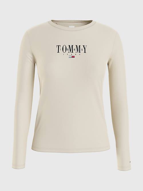 Koszulki Tommy Hilfiger Essential Logo Long Sleeve Damskie Beżowe | TH239TAF