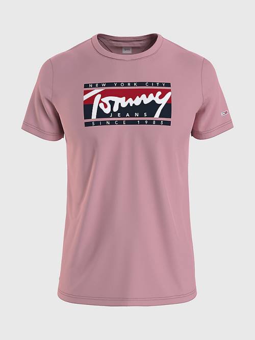 Koszulki Tommy Hilfiger Essential Logo Męskie Różowe | TH916JHP