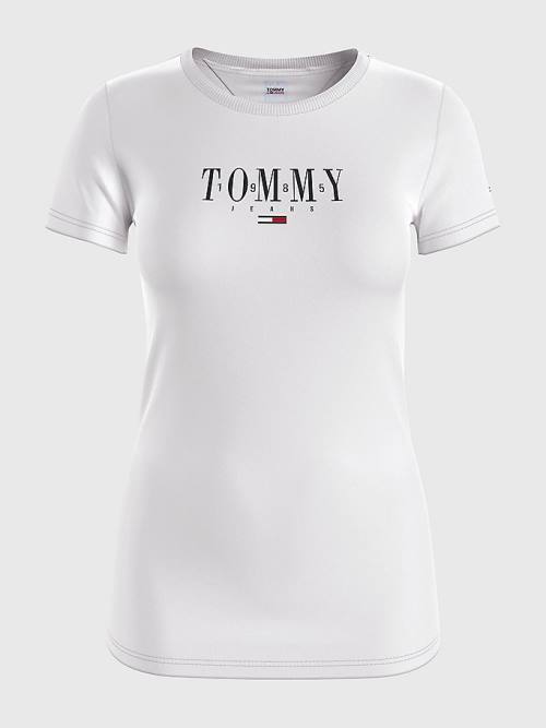 Koszulki Tommy Hilfiger Essential Logo Skinny Fit Damskie Białe | TH106JYZ