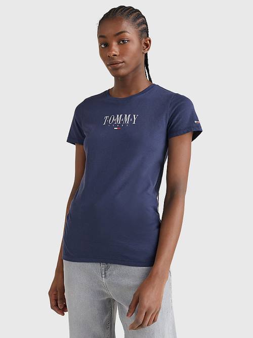 Koszulki Tommy Hilfiger Essential Logo Skinny Fit Damskie Niebieskie | TH273FGS