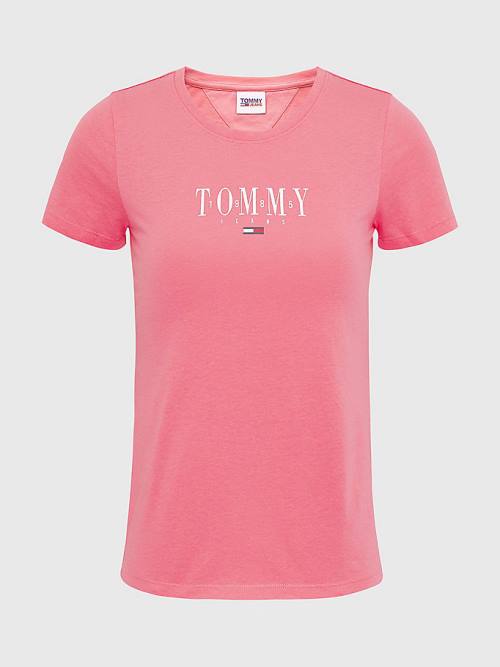 Koszulki Tommy Hilfiger Essential Logo Skinny Fit Damskie Różowe | TH423ESJ