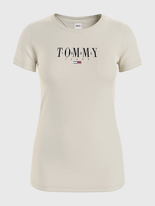 Koszulki Tommy Hilfiger Essential Logo Skinny Fit Damskie Beżowe | TH432OYP