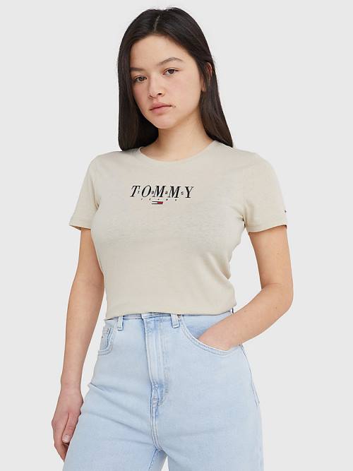 Koszulki Tommy Hilfiger Essential Logo Skinny Fit Damskie Beżowe | TH432OYP